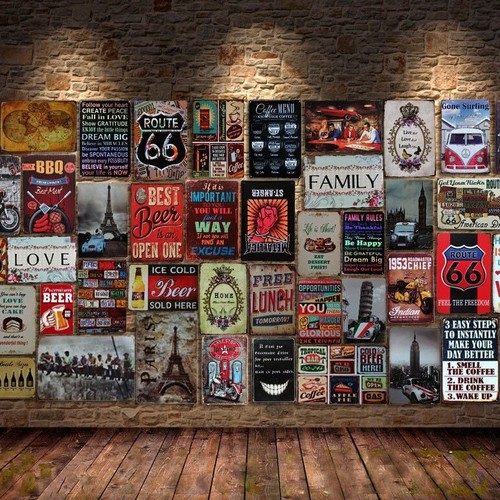 Vintage retro tin signs wall - vintage,
