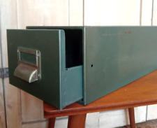 VINTAGE METAL INDEX FILING CABINET DRAWER IN INDUSTRIAL GREEN