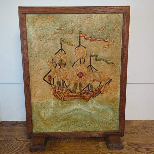 Vintage oak frame fire screen - frame,