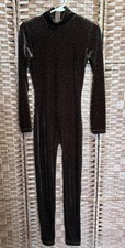 Vintage FREDERICKS OF HOLLYWOOD Velour Leopard Animal Print Bodysuit Catsuit S