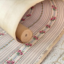 3.75yrds ( 7.5 avail) Vintage Belgian Wallpaper Pink Rose Stripe Floral 1930s U