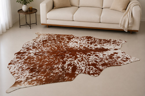 Genuine brown white cowhide - brown,