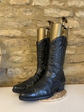 Joe Sanchez Mens Embroidered Leather Black Cowboy Boots UK 9.5 EU 44 Mid Calf