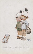 Mabel Lucie Attwell Postcard 1920’s “Fido’s Swallowed Our Farthing” Posted