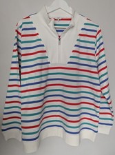 Cotton Traders Ladies White, Red And Blue Stripe Quarter Zip Jumper Curve BNWOT