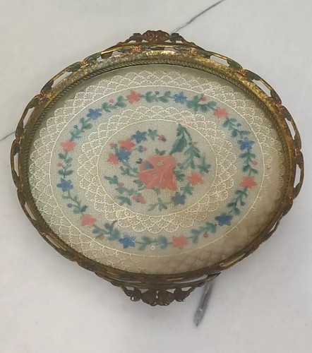 Vintage lace glass tray - vintage,