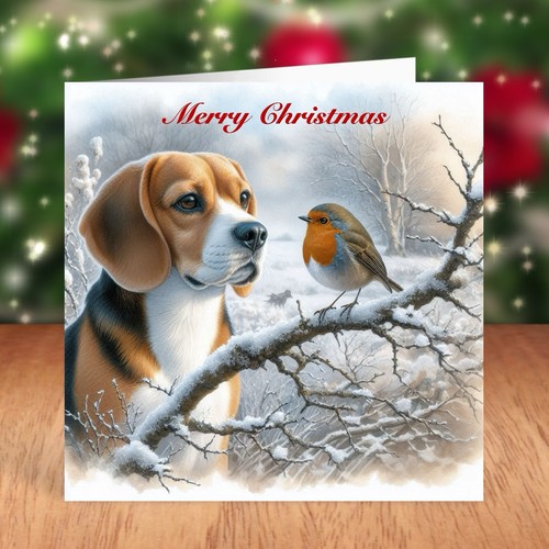 Beagle dog christmas card - beagle,