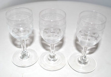 Antique- Port Liqueur Glasses x3- Small etched Goblets- Decorative unmarked GC