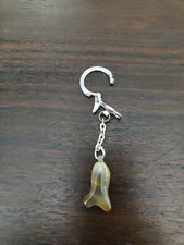 Fish Shaped Agate Keyring & Chain Link To Hinged Opening  Metal Circular Clip.