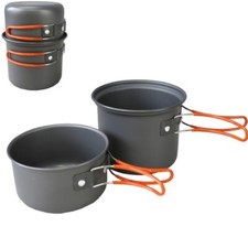 2pc Anodised Cook Set Camping Carp Fishing Saucepan Pans Set Army Cadet