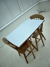 Vintage/Retro drop-leaf dining table With Formica top & 2x Solid Wood Chairs.