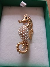 Goldtone Seahorse Faux Pearl