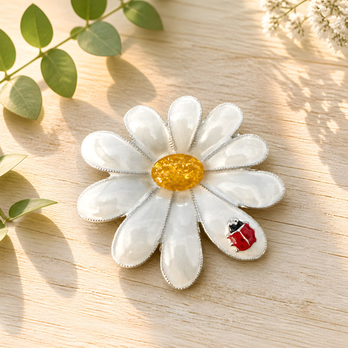 Daisy flower brooch white - flower,