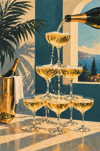 Champagne tower art print - champagne,