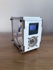 White Raspberry Pi 4/5 Tower Case, 0.96” OLED, Standby Switch, Blue LED Fan