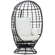 Outsunny Swivel Egg Chair Rattan Outdoor Chair with Cushion for Patio Black
