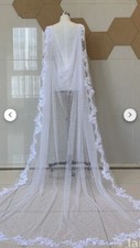 Beautiful Handmade White Beaded Cathedral Length Cape Bridal Veil