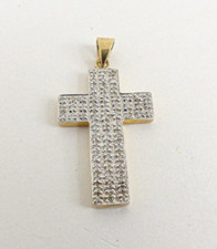 9ct Gold Diamond Cross Pendant  Yellow & White Gold Religious with Gift Box