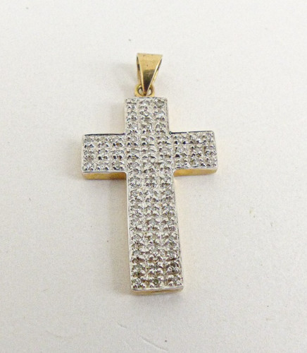 9ct gold diamond cross pendant - gold,