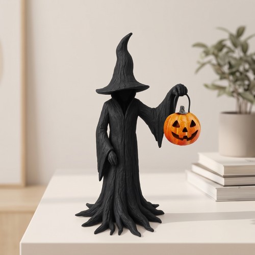 Witch statue with pumpkin - with,
