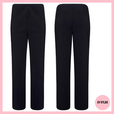 2 PACK WOMENS STRAIGHT LEG TROUSERS LADIES STRETCH RIBBED PANTS PULL ON BOTTOMS