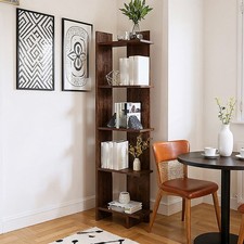 Tall Narrow Shelving Unit for Corner Wooden Ladder Rack for Books and Plants