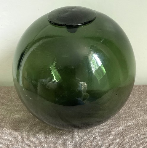 Antique green glass hand - , blown