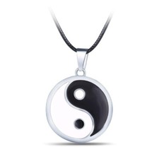 Black & White Yin Yang Pendant Mens Women String Rope Adjustable Necklace UK