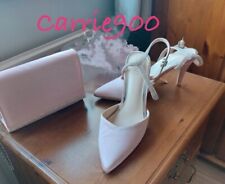 Pale Pink Satin Diamanté SHOES Sz 41 & BAG Set Suit Mother of the Bride Wedding 