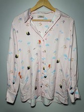 Women's DIXIE Pink Cat Design Blouse Shirt Top Long Sleeve Size Small S
