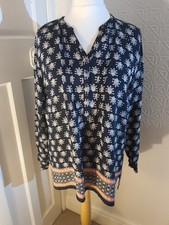 Size 18 George Asda Blue Pattern Long Sleeve Blouse VGC