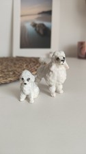 Vintage Family Of 2 White Poodle Dogs Genuine Bone China Figurines Collectable