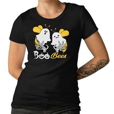 Boo Bees Ladies T-shirt Halloween Skull Hands Ghost Bees Funny Top 100% Cotton