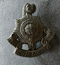 The Royal Sussex Regiment. WW2 Economy Issue Plastic Cap Badge. Very Scarce.