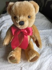 Vintage Merrythought Jointed Teddy Bear With Red Ribbon 