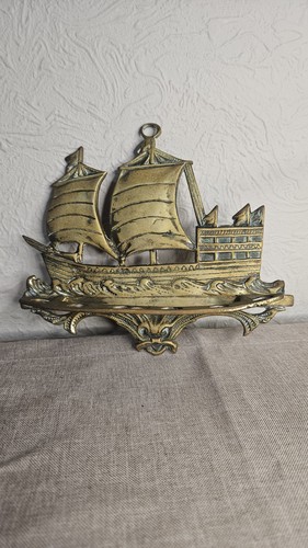 Vintage brass ship - ship, wall
