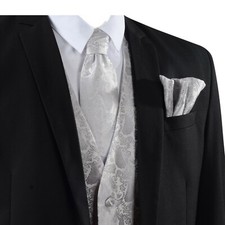 Men's Paisley Waistcoat + Tie + Handkerchief pocket square Set For Suits Wedding