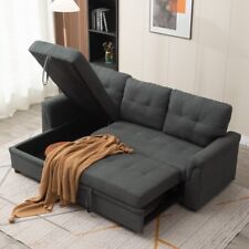 Grey Fabric 3 Seater Pull-Out Reversible Chaise Corner Sofa Bed with Storage