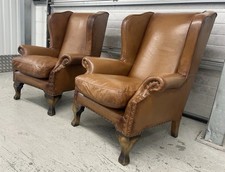 John Lewis Compton Leather Wingback Armchairs Pair
