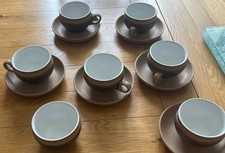 Six Vintage Denby Cotswold Rustic Cups & Saucers Brown And White