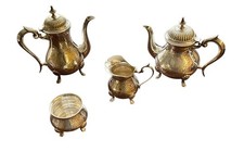 VINTAGE 4 PIECE SILVER PLATED TEA SET ELABORATELY ENGRAVED SH 37