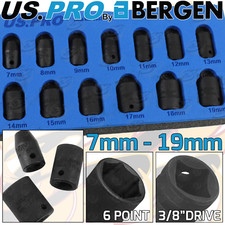 US PRO 3/8"Inch Drive IMPACT Socket Set Shallow Impact Sockets 7mm-19mm 6PT Hex