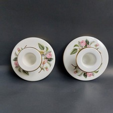Pair of Wedgwood Bone China Hathaway Rose Candlestick Holders