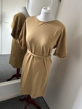 Zara t-shirt mustard beach holidays belt tie jersey dress size M BNWOT