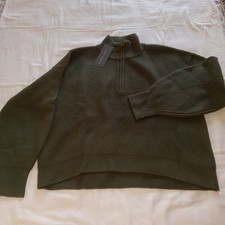 French Connection Baby Soft Olive Green Half-zip Boxy Sweater M Chunky Knit NWT