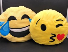 Kissing Heart & Laughing Emoji Cushions Plush Novelty Pillows 12” & 13” Diameter