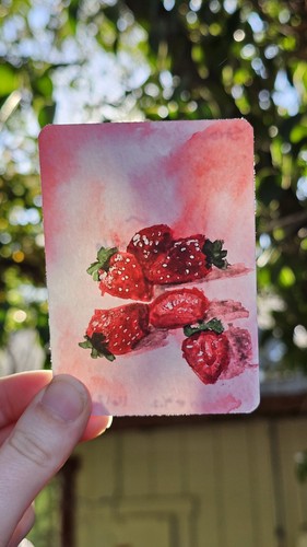 Aceo signed print strawberries - signed,