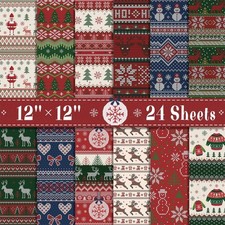 24 Sheets Christmas Scrapbook Paper 12''×12'' Double-Sided Xmas Red Blue Pattern