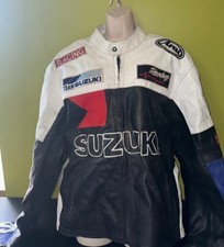 Vintage SUZUKI Leather Motorcycle Jacket Size Uk XL Biker Jacket