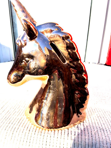 Gold unicorn money box - gold, piggy